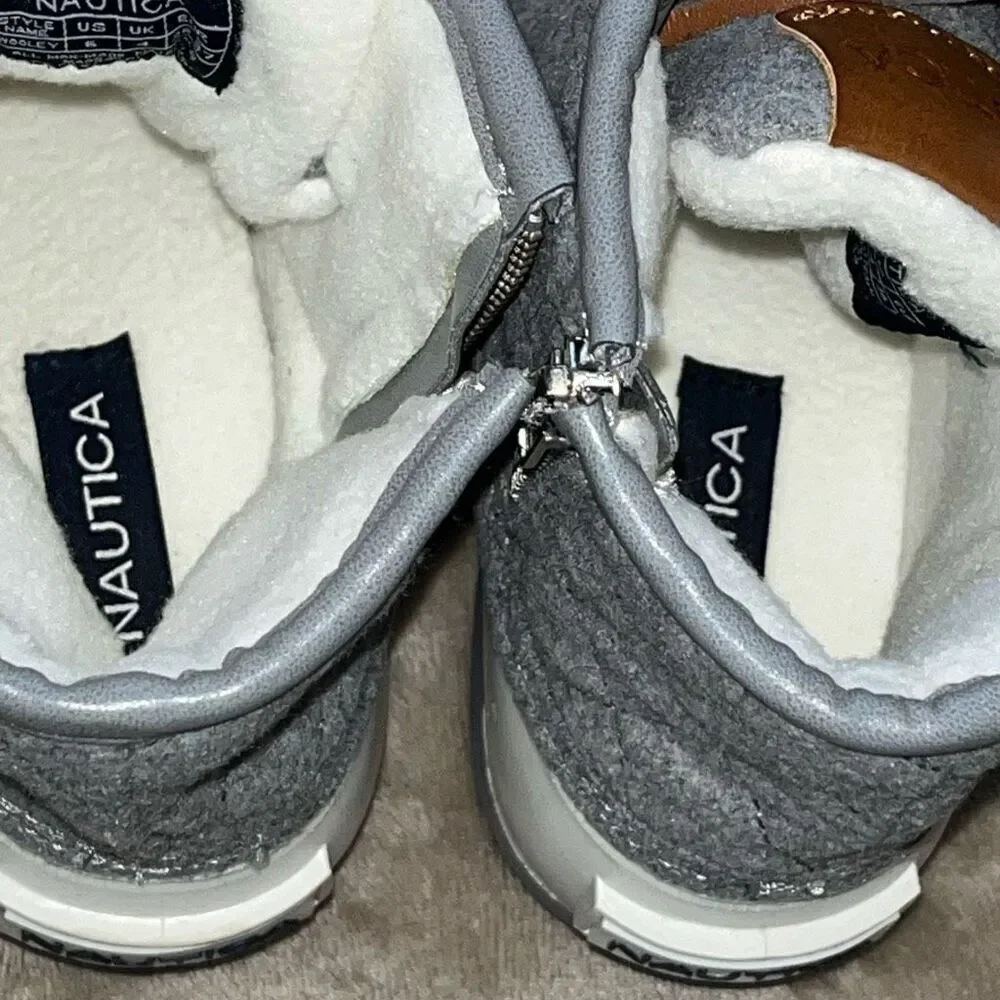 Nautica Womens Size 6 Wooley‎ Quilted Lace Up Fleece Lined Boots Gray White